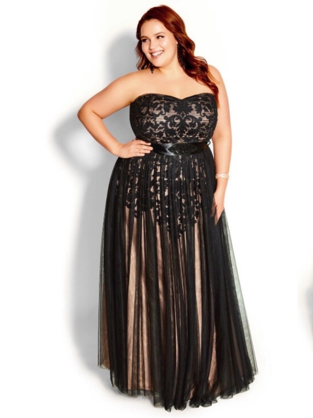 NWT City Chic black embroidered tulle black maxi dress gown, size 18